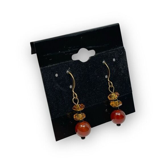 Vintage Amber and Gold Tone Beaded Drop Dangle Earrings - Picture 5 of 8